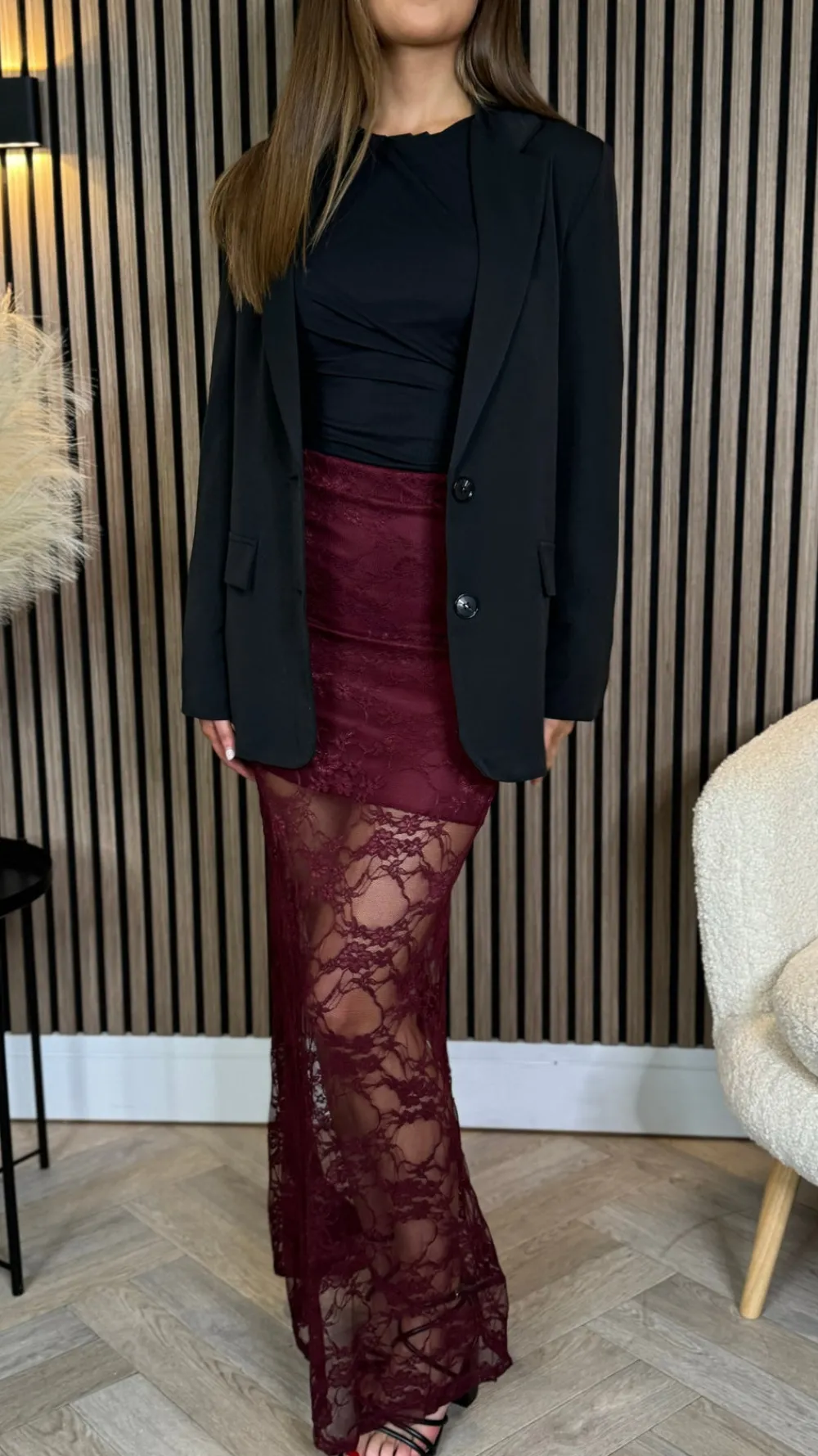 anneke_burgundy_lace_deta_3.webp COPPEROSE Skirts & Shorts^Anneke Burgundy Lace Detail Midi Skirt