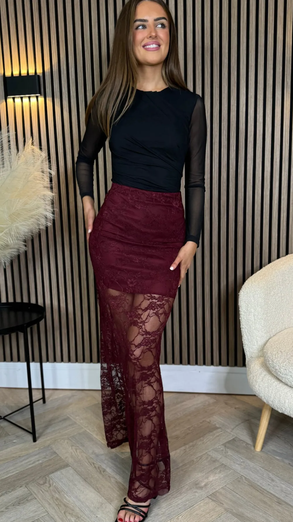 anneke_burgundy_lace_deta_4.webp COPPEROSE Skirts & Shorts^Anneke Burgundy Lace Detail Midi Skirt