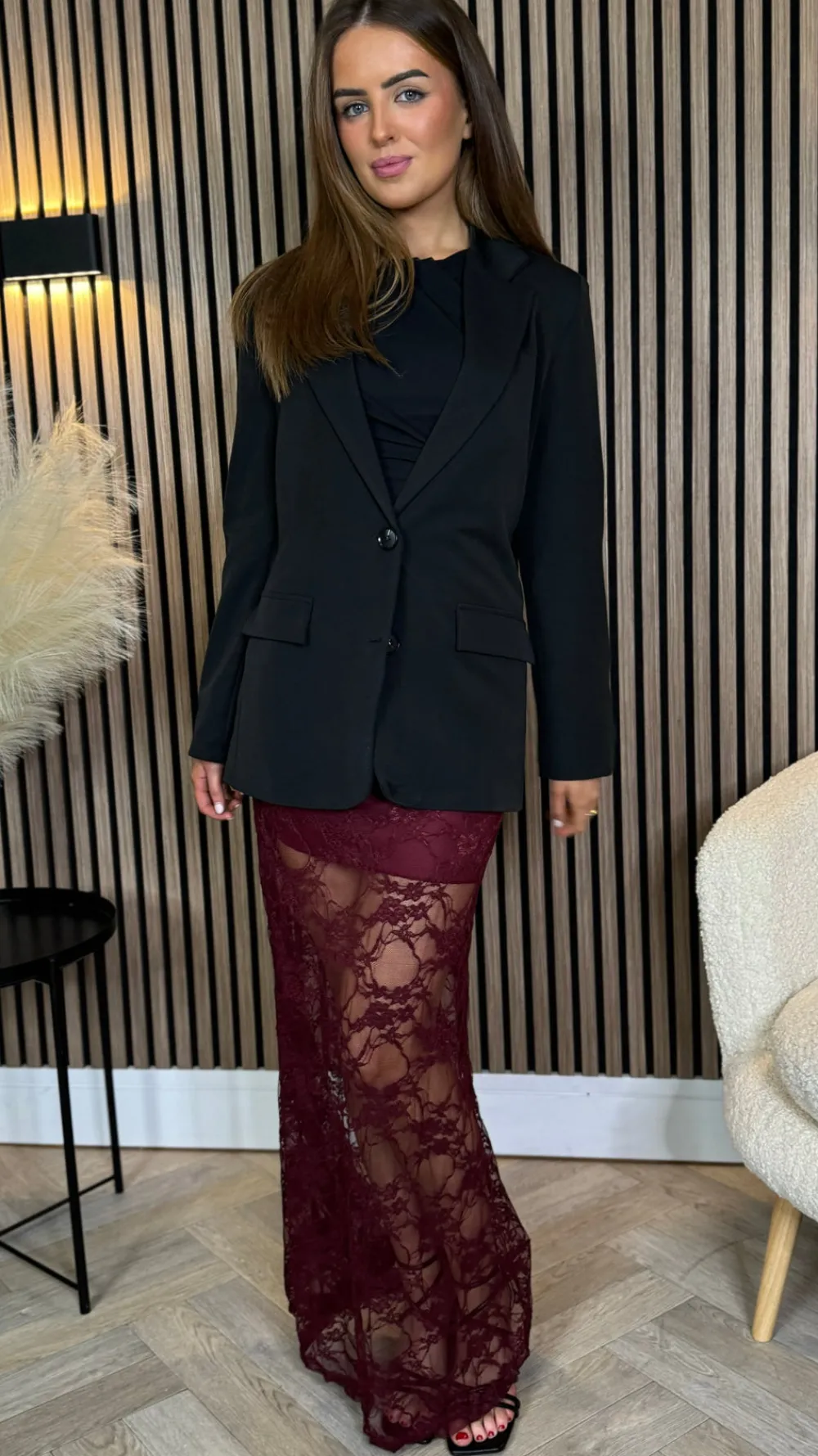 anneke_burgundy_lace_deta_7.webp COPPEROSE Skirts & Shorts^Anneke Burgundy Lace Detail Midi Skirt