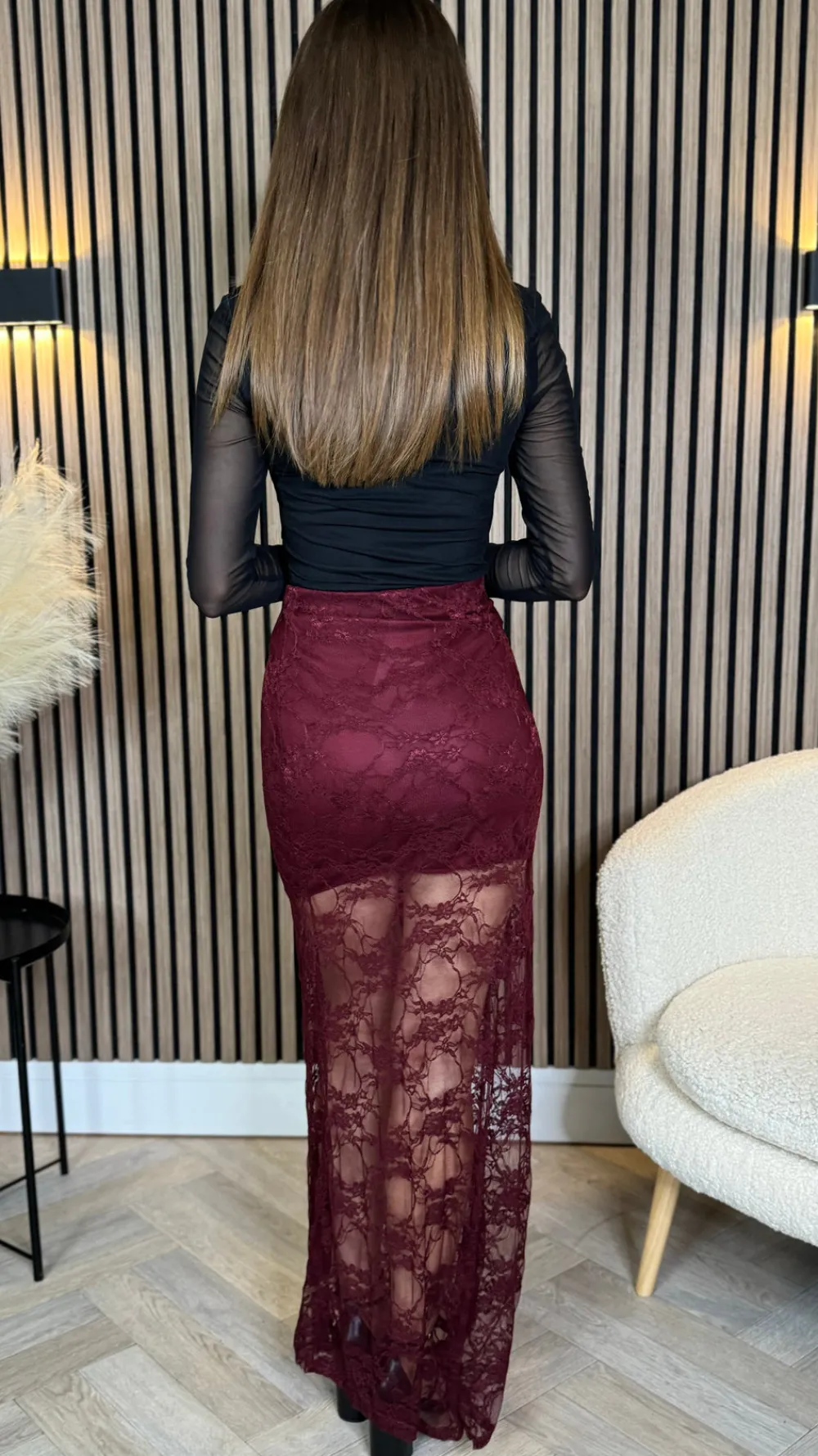 anneke_burgundy_lace_deta_8.webp COPPEROSE Skirts & Shorts^Anneke Burgundy Lace Detail Midi Skirt