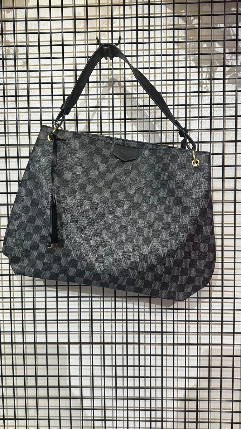 annie_black_checked_print_1.webp Roc Ronoco Bags^Annie Black Checked Print Handbag
