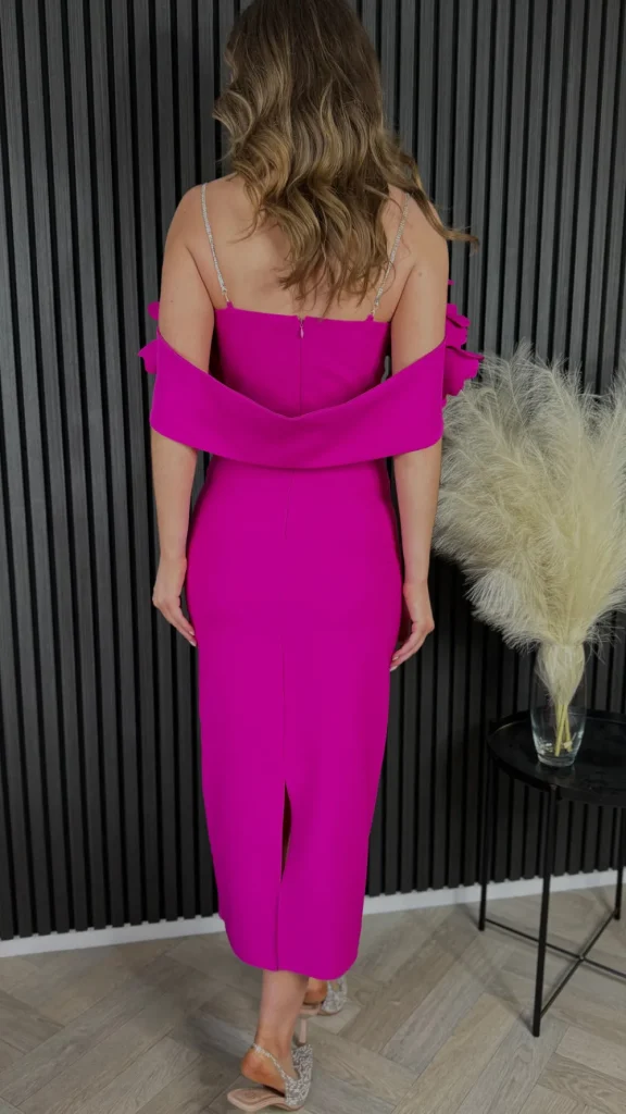 MODADAYS Going Out Dresses | Occasion Dresses^Antonia Cerise Pink Diamante Strap Ruffle Detail Midi Dress