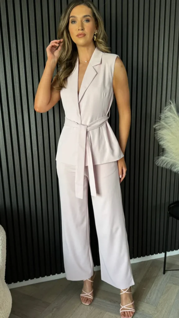 GIRL IN MIND Co-ords^Aoife Light Pink Wide Leg Trousers & Belted Waistcoat Co Ord