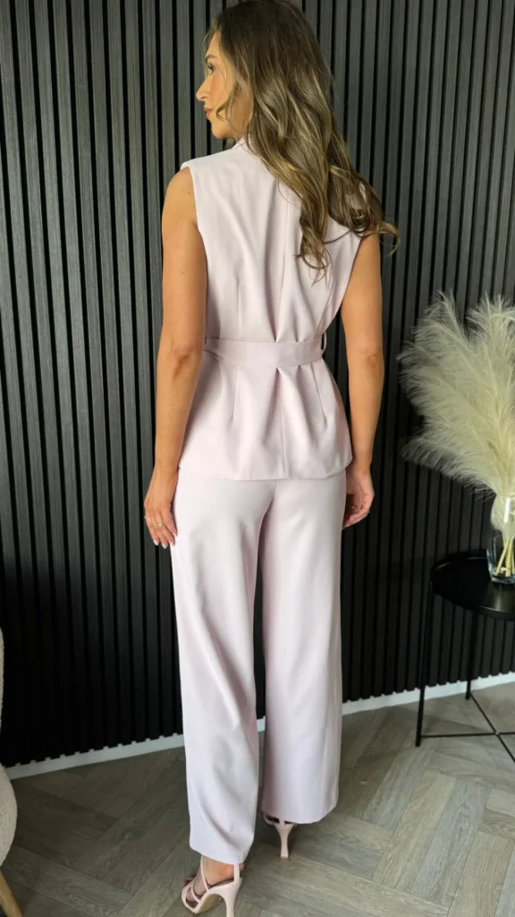 GIRL IN MIND Co-ords^Aoife Light Pink Wide Leg Trousers & Belted Waistcoat Co Ord