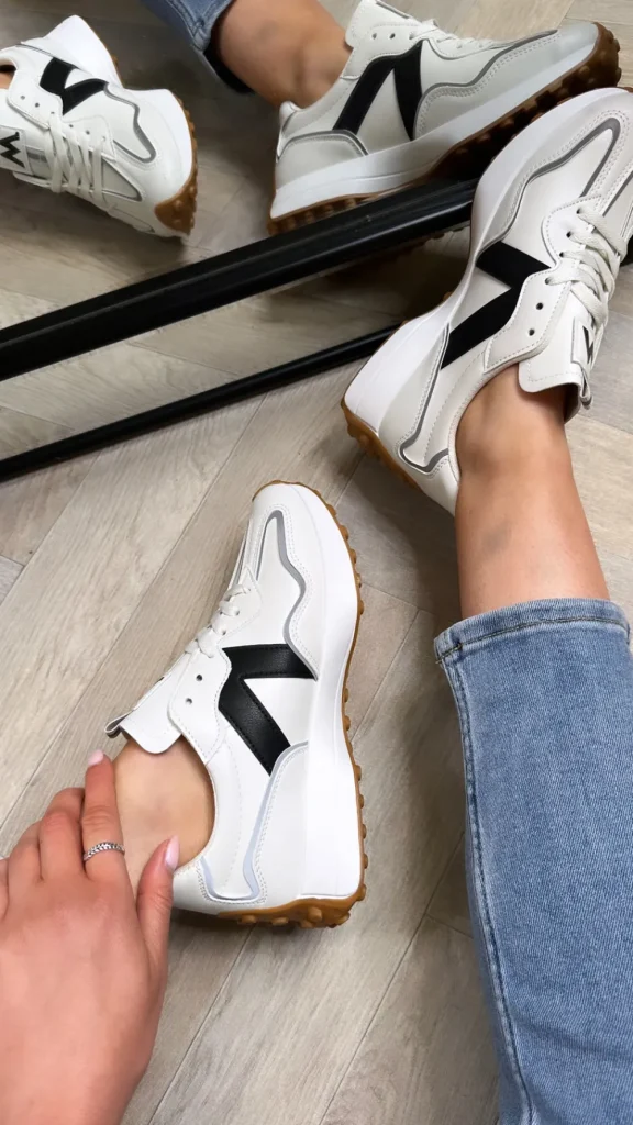 JOIA Trainers | Flats^April Beige & Black Detailed Trainers
