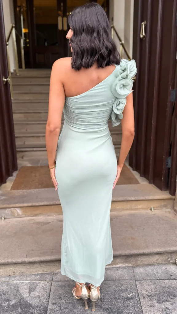 CANDICE FAIRE Going Out Dresses | Occasion Dresses^Arabella Sage Green One Shoulder Mesh Maxi Dress