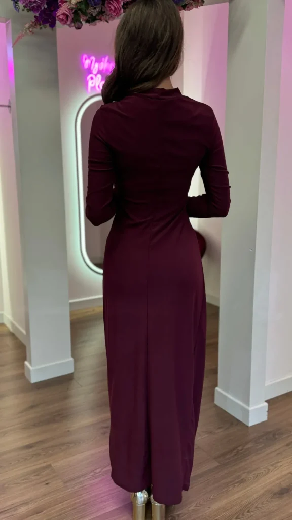 ALLYSON Going Out Dresses | Occasion Dresses^Ariana Burgundy Button Detail Ruched High Neck Midi Dress