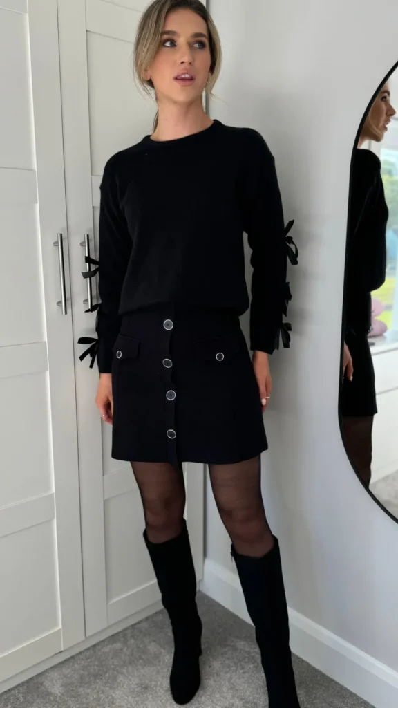 LUCCE Skirts & Shorts^Ashley Black Wool Finish Button Down Mini Skirt