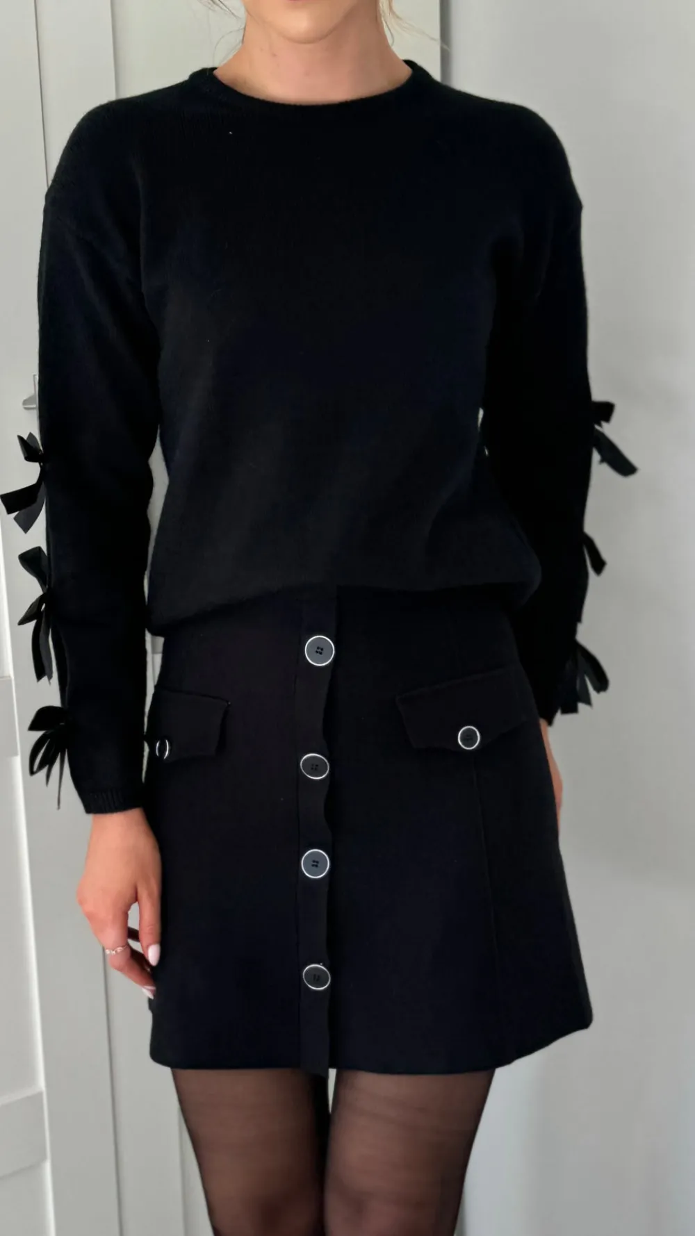 ashley_black_wool_finish__2.webp LUCCE Skirts & Shorts^Ashley Black Wool Finish Button Down Mini Skirt