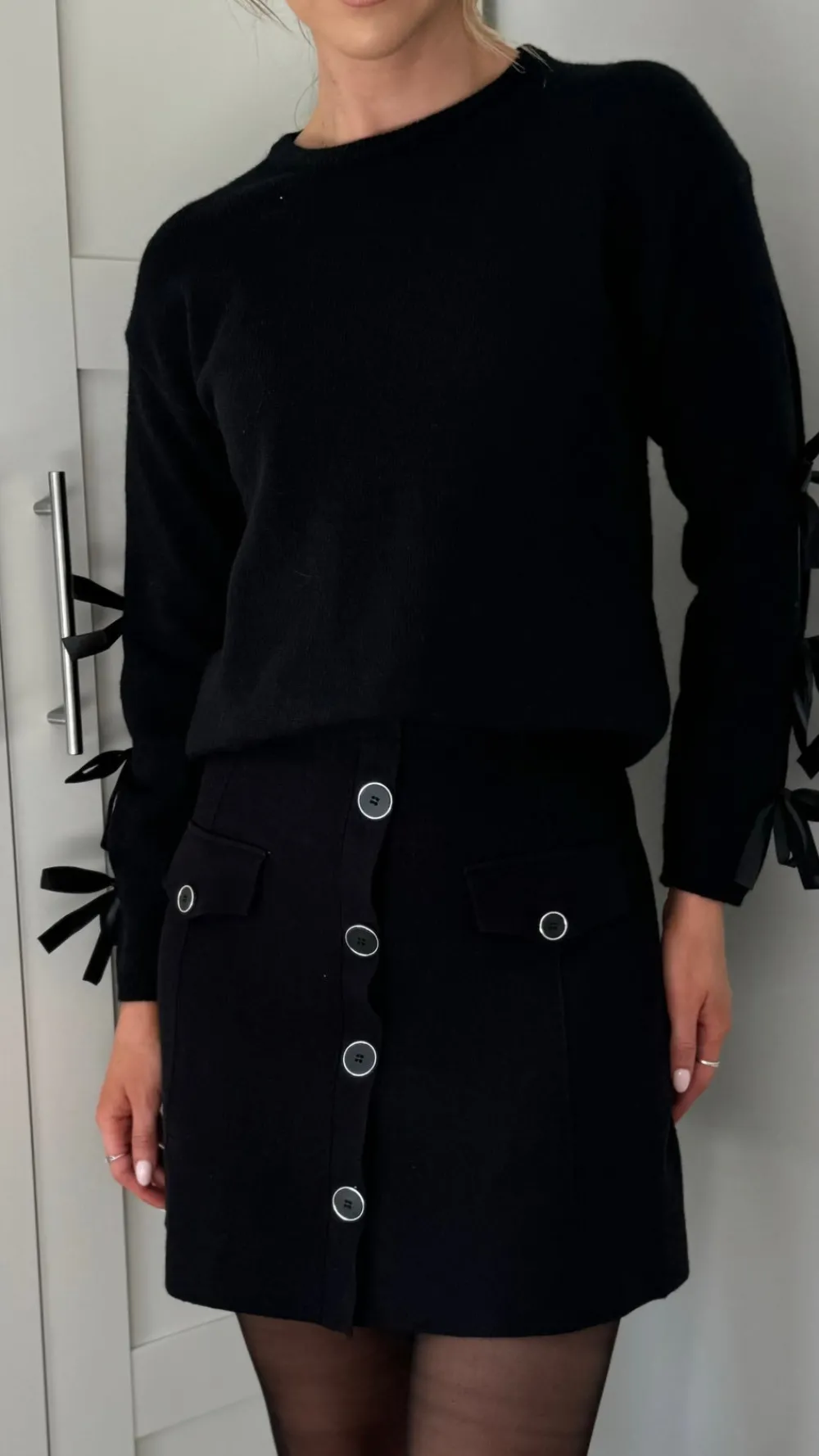 ashley_black_wool_finish__3.webp LUCCE Skirts & Shorts^Ashley Black Wool Finish Button Down Mini Skirt