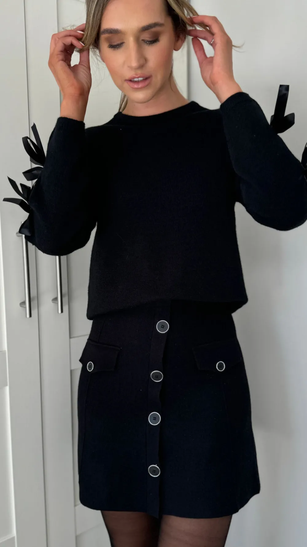 ashley_black_wool_finish__5.webp LUCCE Skirts & Shorts^Ashley Black Wool Finish Button Down Mini Skirt