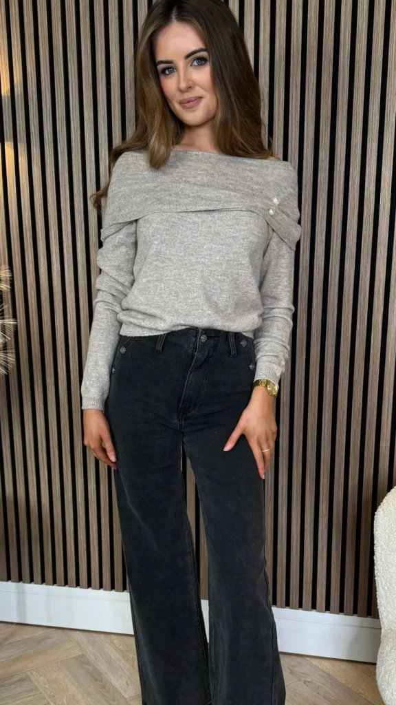 ROSY DAYS DESVENCHY Knitwear^Ashton Camel Off The Shoulder With Pearl Detail Jumper