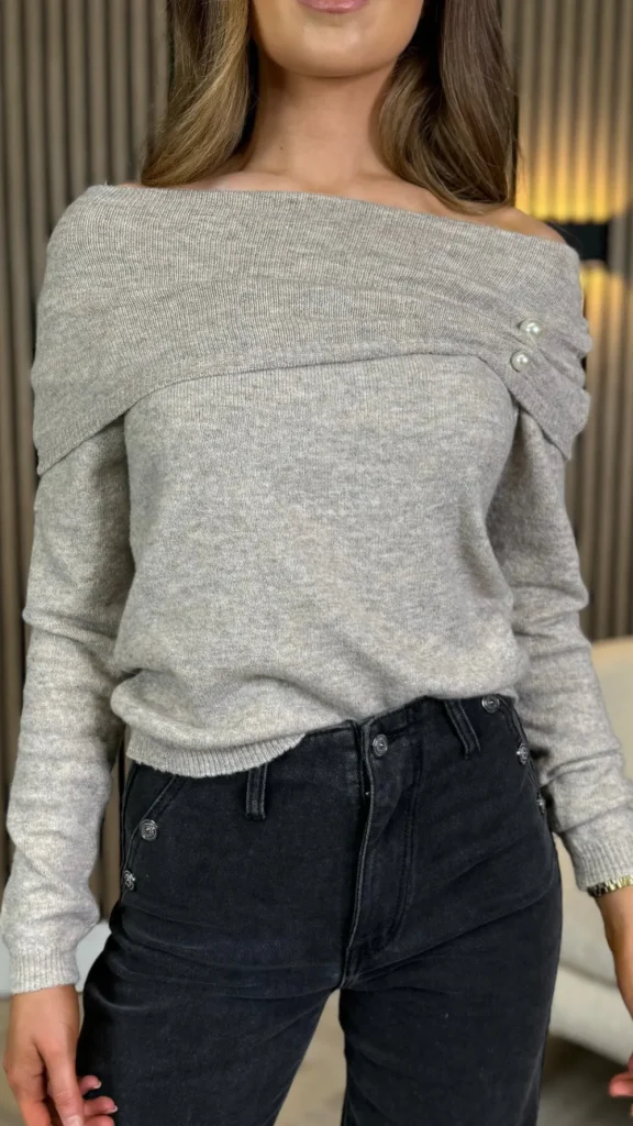 ROSY DAYS DESVENCHY Knitwear^Ashton Camel Off The Shoulder With Pearl Detail Jumper