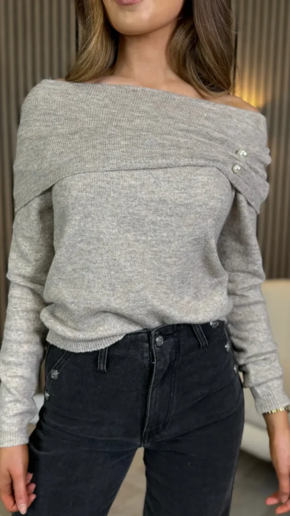 ROSY DAYS DESVENCHY Knitwear^Ashton Camel Off The Shoulder With Pearl Detail Jumper