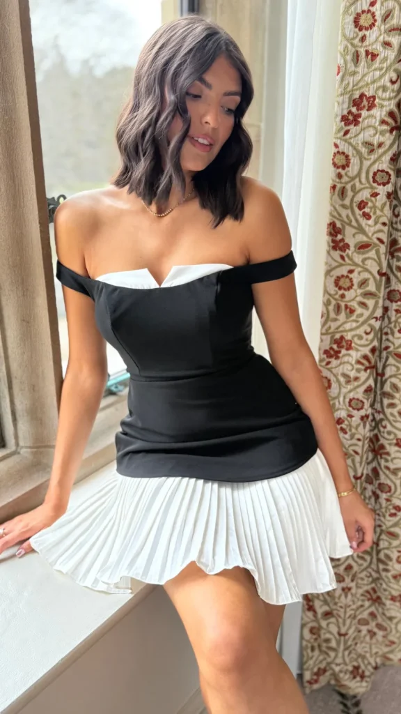 CANDICE FAIRE Occasion Dresses | Mini Dresses^Audrey Black & White Off Shoulder Contrast Mini Dress
