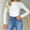 AX PARIS Tops^Aurelia Cream Round Neck Long Sleeve Slinky Bodysuit