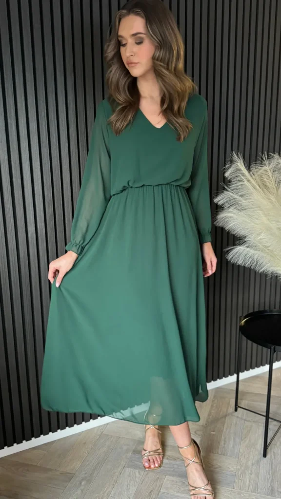 ELLE STYLE Going Out Dresses | Occasion Dresses^Beatrix Forest Green V Neckline Midi Dress