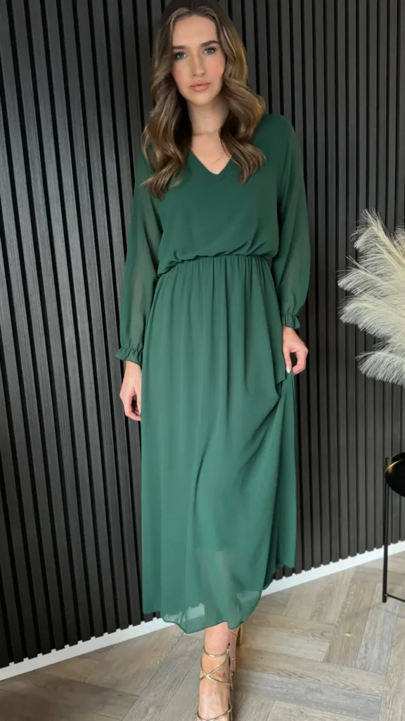 ELLE STYLE Going Out Dresses | Occasion Dresses^Beatrix Forest Green V Neckline Midi Dress
