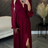 ELLE STYLE Going Out Dresses | Occasion Dresses^Bethany Burgundy V Neckline Button Detail Midi Dress