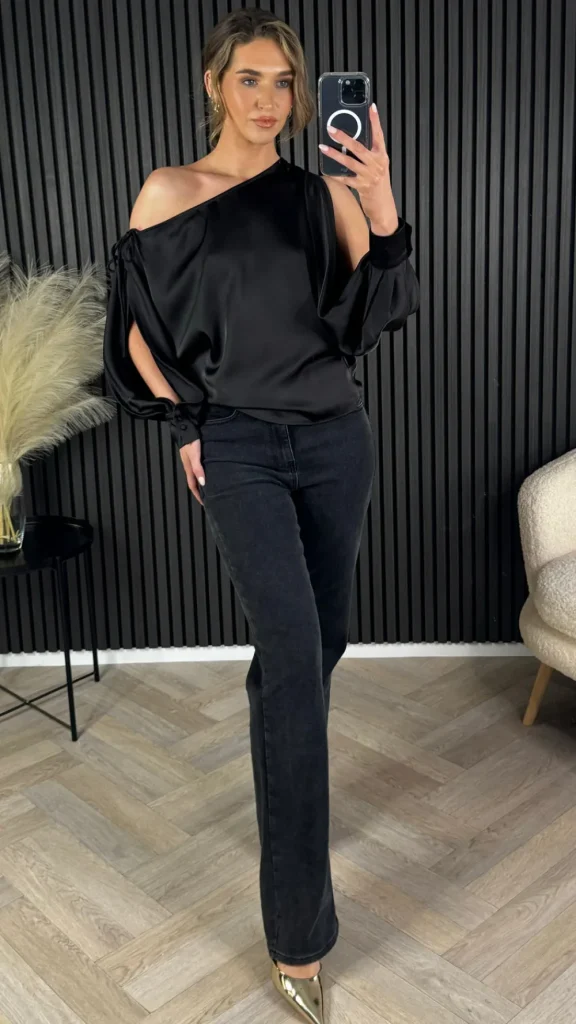 LUCCE Tops^Billie Black Asymmetric Long Sleeve Top