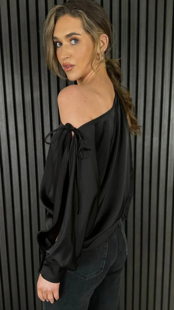 LUCCE Tops^Billie Black Asymmetric Long Sleeve Top