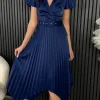GIRL IN MIND Going Out Dresses | Occasion Dresses^Bonnie Navy Asymmetric Pleated Skirt Belted Midi Dress