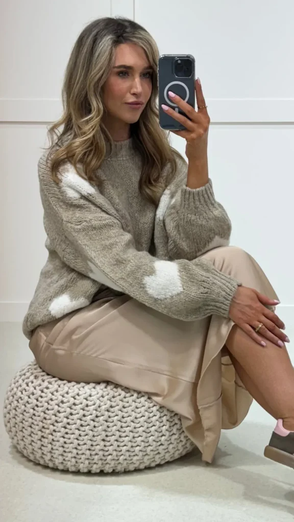 ESTEE BROWN Knitwear^Bonnie Taupe With White Printed Hearts Jumper