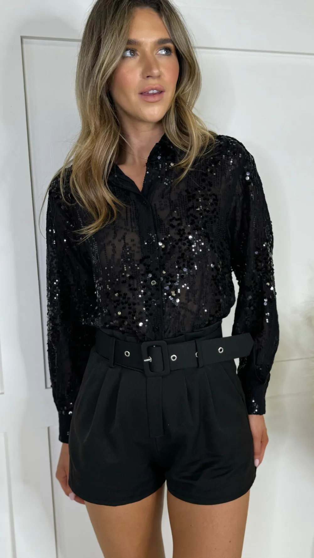 bowie_black_belted_shorts_2.webp COPPEROSE Skirts & Shorts^Bowie Black Belted Shorts