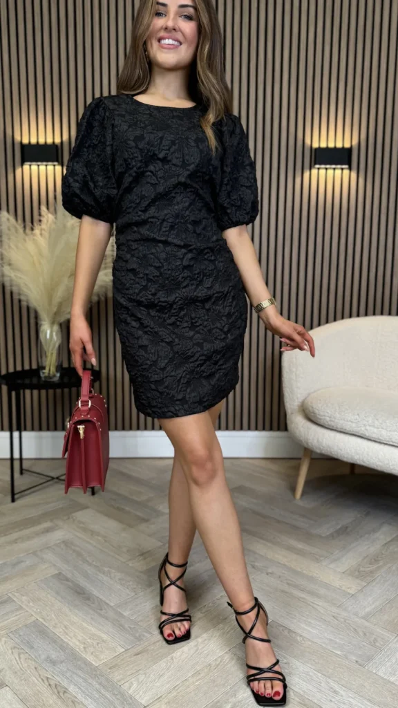 BABEZ LONDON Going Out Dresses | Occasion Dresses^Breanna Black Floral Jacquard Puff Sleeves Dress