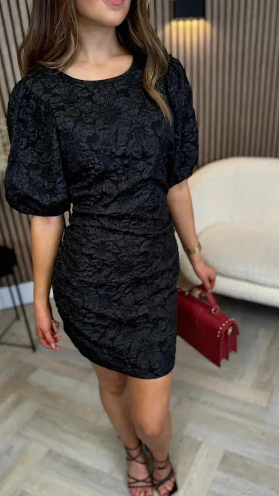BABEZ LONDON Going Out Dresses | Occasion Dresses^Breanna Black Floral Jacquard Puff Sleeves Dress