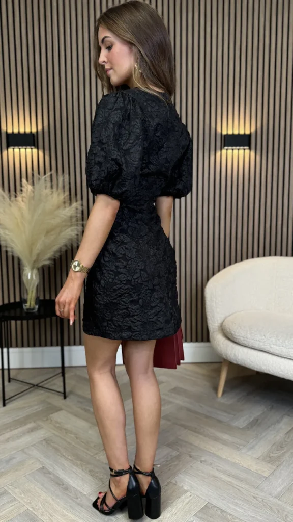 BABEZ LONDON Going Out Dresses | Occasion Dresses^Breanna Black Floral Jacquard Puff Sleeves Dress