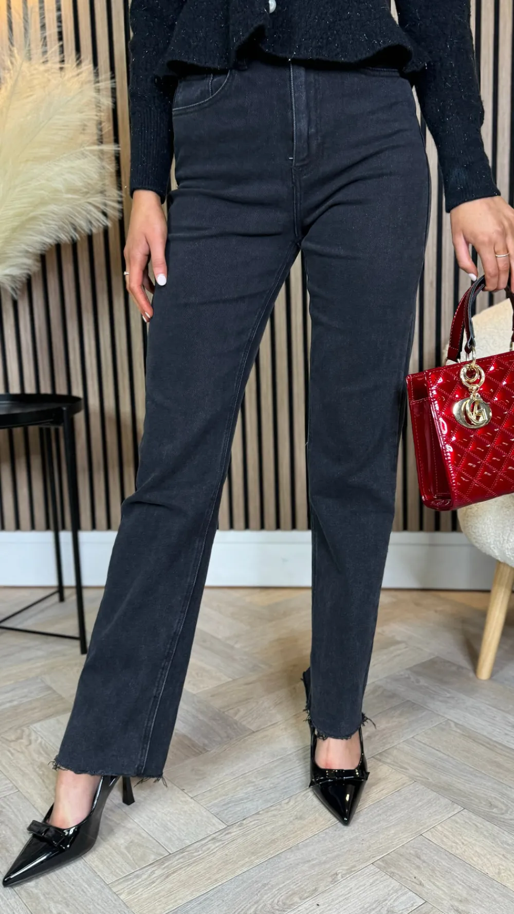 brennan_black_straight_le_3.webp REDIAL Jeans^Brennan Black Straight Leg Frayed Hem Jeans