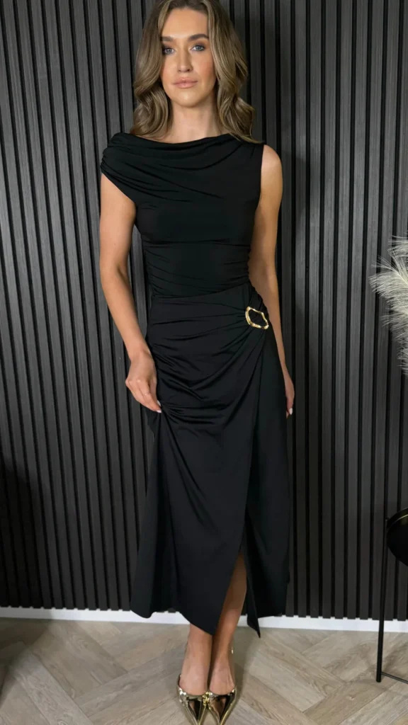 COPPEROSE Going Out Dresses | Occasion Dresses^Brodi Black Buckle Detail Wrap Effect Midi Skirt