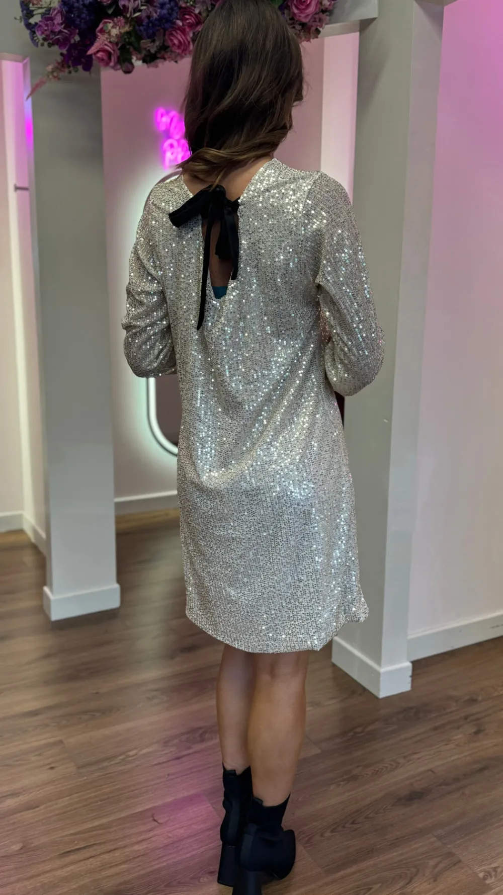 brogan_champagne_bow_deta_7.webp ESTEE BROWN Going Out Dresses | Occasion Dresses^Brogan Champagne Bow Detail Sequin Mini Dress