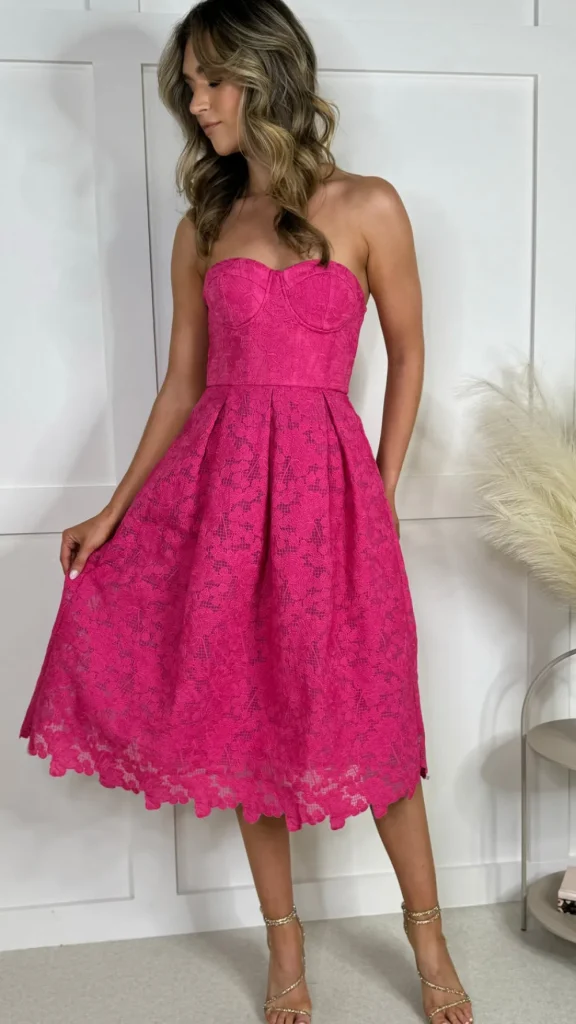 PARIS FASHION SHOPS Going Out Dresses | Occasion Dresses^Bronwyn Fuchsia Bandeau Floral Patterned Midi Dress