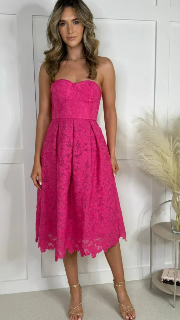 PARIS FASHION SHOPS Going Out Dresses | Occasion Dresses^Bronwyn Fuchsia Bandeau Floral Patterned Midi Dress