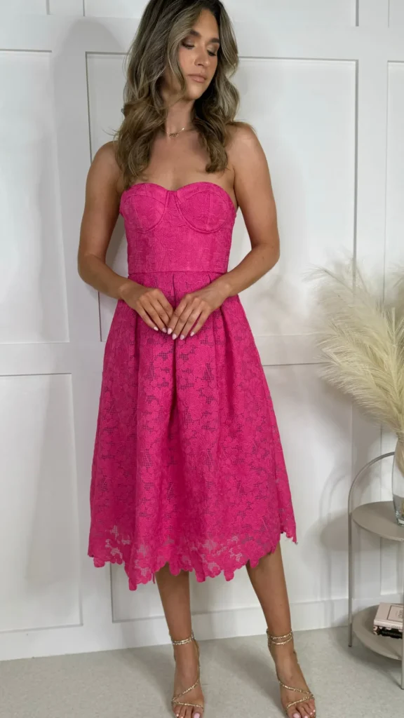 PARIS FASHION SHOPS Going Out Dresses | Occasion Dresses^Bronwyn Fuchsia Bandeau Floral Patterned Midi Dress