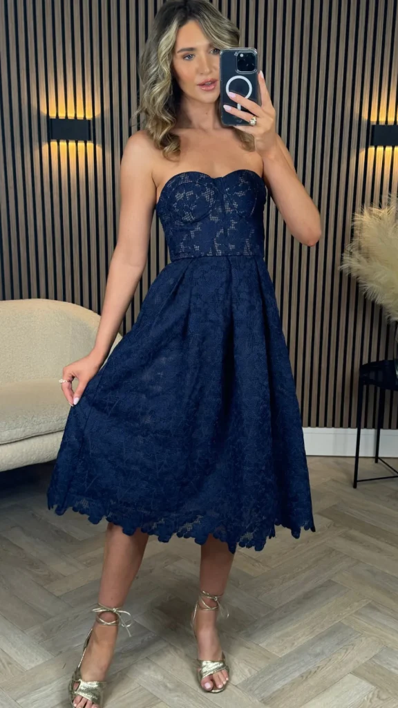 PARIS FASHION SHOPS Going Out Dresses | Occasion Dresses^Bronwyn Navy Bandeau Floral Patterned Midi Dress