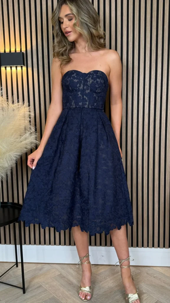 PARIS FASHION SHOPS Going Out Dresses | Occasion Dresses^Bronwyn Navy Bandeau Floral Patterned Midi Dress