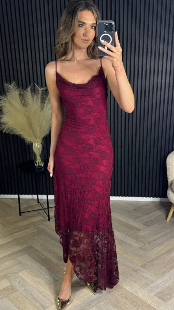 COPPEROSE Going Out Dresses | Midi Dresses^Brooklyn Burgundy Floral Pattern Cami Strap Midi Dress