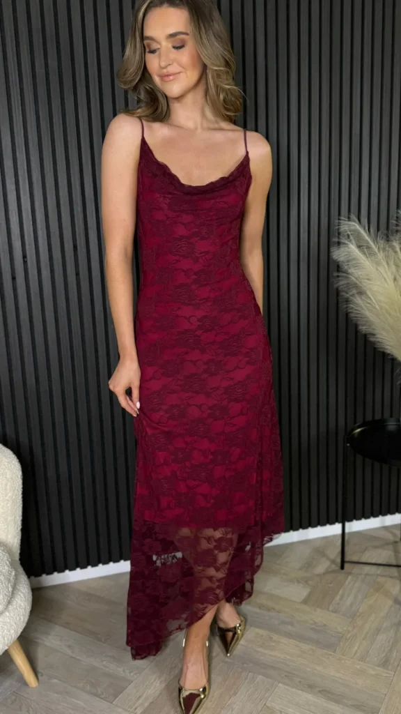 COPPEROSE Going Out Dresses | Midi Dresses^Brooklyn Burgundy Floral Pattern Cami Strap Midi Dress