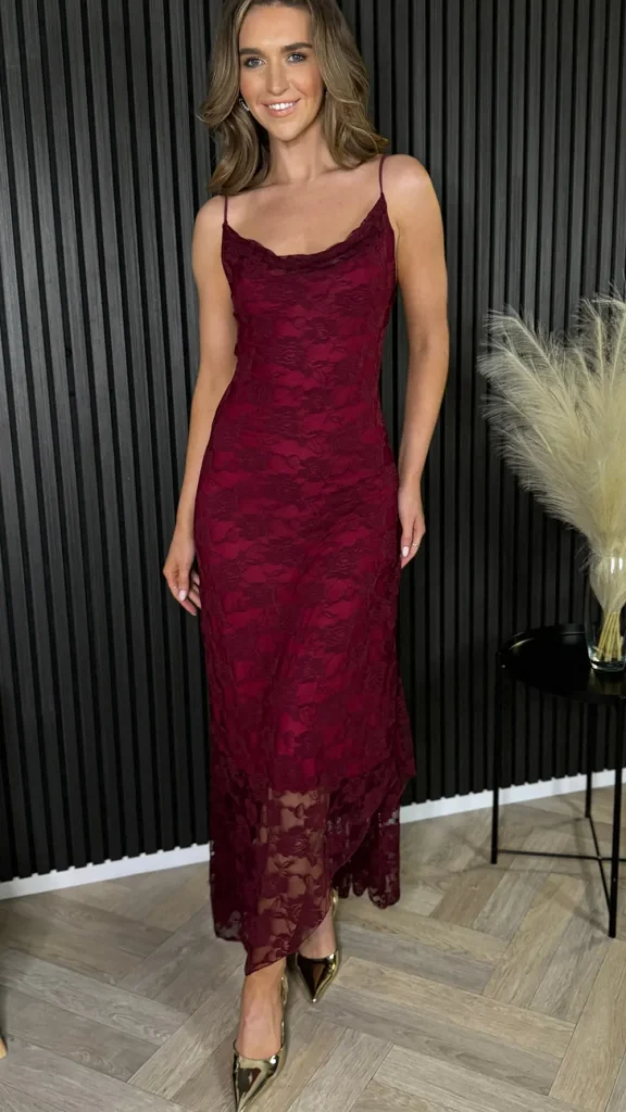 COPPEROSE Going Out Dresses | Midi Dresses^Brooklyn Burgundy Floral Pattern Cami Strap Midi Dress