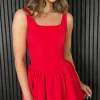 COPPEROSE Going Out Dresses | Occasion Dresses^Callie Red Square Neckline Panel Detail Skater Mini Dress