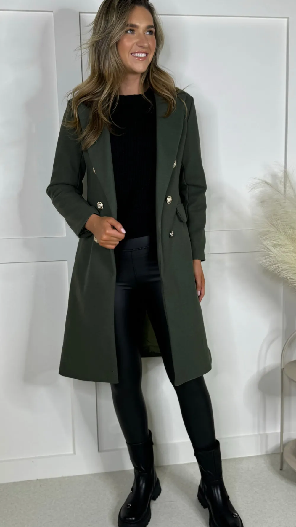 camilla_khaki_collared_go_0.webp ROSY DAYS DESVENCHY Coats & Jackets^Camilla Khaki Collared Gold Button Detail Coat