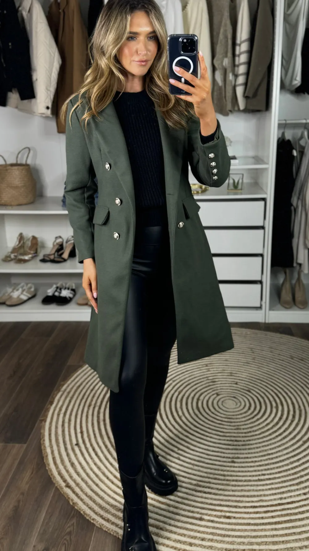camilla_khaki_collared_go_1.webp ROSY DAYS DESVENCHY Coats & Jackets^Camilla Khaki Collared Gold Button Detail Coat