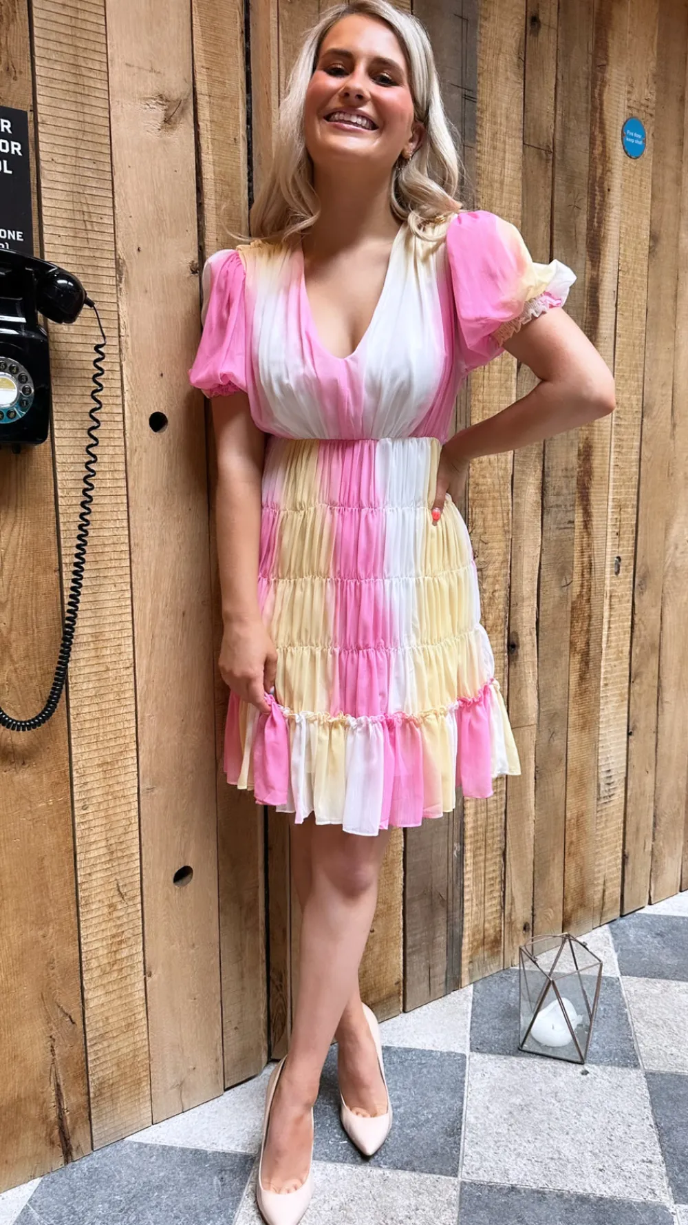 campbell_pink_amp_yellow__1.webp CC Day Dresses | Going Out Dresses^Campbell Pink & Yellow Puff Sleeve Mini Dress