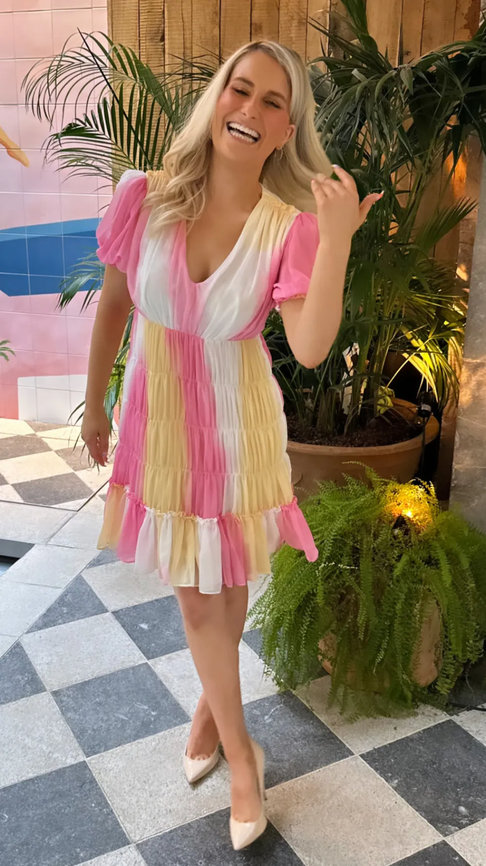 campbell_pink_amp_yellow__4.webp CC Day Dresses | Going Out Dresses^Campbell Pink & Yellow Puff Sleeve Mini Dress
