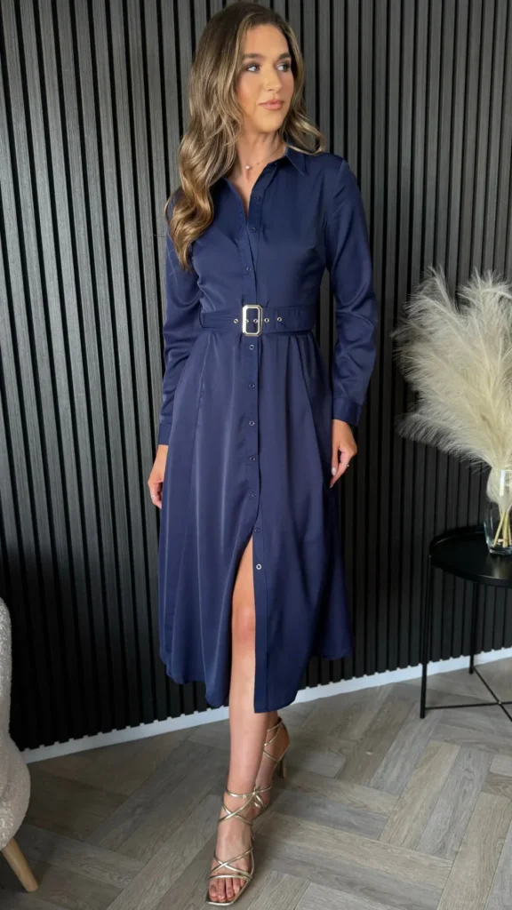 GIRL IN MIND Going Out Dresses | Occasion Dresses^Cara Navy Belted Shirt Midi Dress
