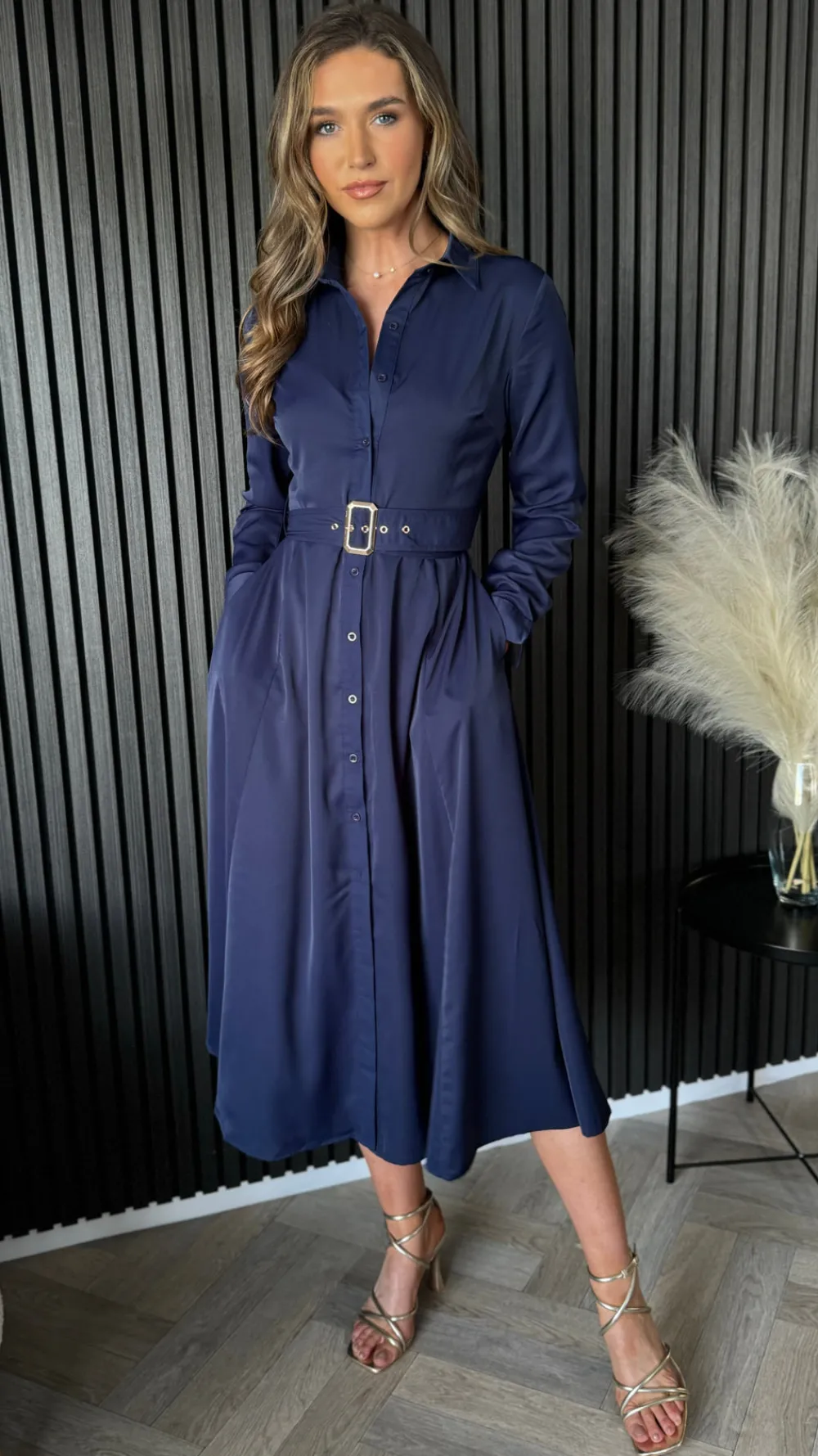 cara_navy_belted_shirt_mi_3.webp GIRL IN MIND Going Out Dresses | Occasion Dresses^Cara Navy Belted Shirt Midi Dress
