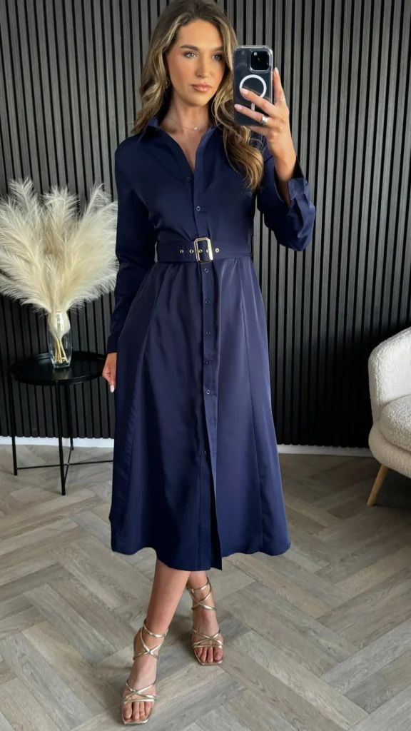 GIRL IN MIND Going Out Dresses | Occasion Dresses^Cara Navy Belted Shirt Midi Dress